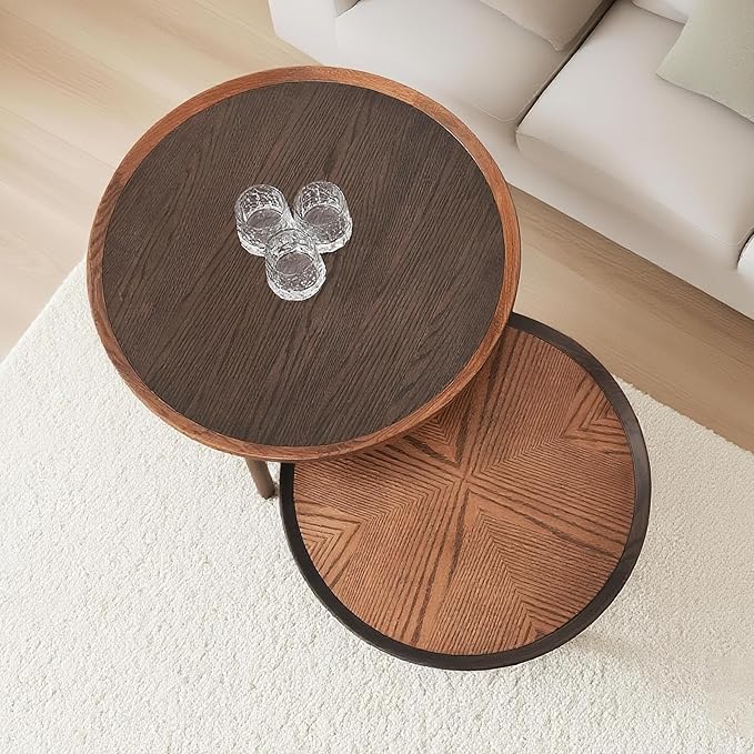 CONSDAN 24 Round Coffee Table, Solid Oak Frame & Veneer Top, USA Grown Hardwood, Modern Living Room, Lounge Side Table (Single Large Piece)