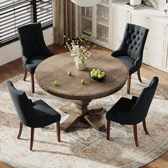 COLAMY Wingback Upholstered Dining Chairs Set of 4, Fabric Side Dining Room Chairs with Tufted Button, Living Room Chairs for Home Kitchen, Black