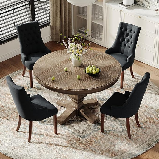 COLAMY Wingback Upholstered Dining Chairs Set of 4, Fabric Side Dining Room Chairs with Tufted Button, Living Room Chairs for Home Kitchen, Black
