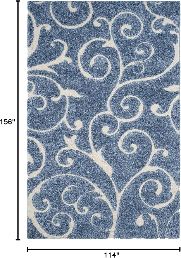 SAFAVIEH Florida Shag Collection Area Rug - 9'6" x 13', Light Blue & Cream, Scroll Design, Non-Shedding & Easy Care, 1.2-inch Thick Ideal for High Traffic Areas in Living Room, Bedroom (SG455-6011)