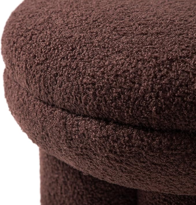 Furniture of America Rami Modern 18-inch Mushroom-Shape Upholstered Ottoman with Tri-Pillar Pedestal, Vanity Stool Chair, Small Foot Stool for Bedroom, Living Room, Entryway, Brown