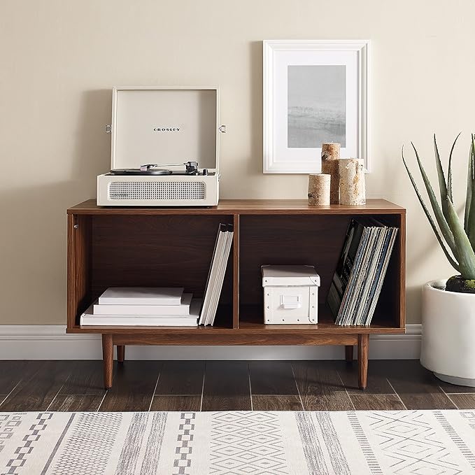 Crosley Furniture Liam Medium Vinyl Record Storage TV Stand and Entertainment Center, Media Console, Walnut