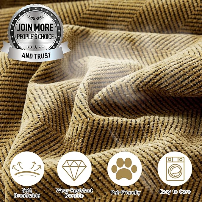 STACYPIK Wear-Resistant Chenille Sofa Cover, Non Slip Couch Cover for Dogs, Washable Pets Protector for 2 Cushion Sofa, Brown Herringbone Sofa Covers Sectional Couch Covers for Living Room-71X118IN