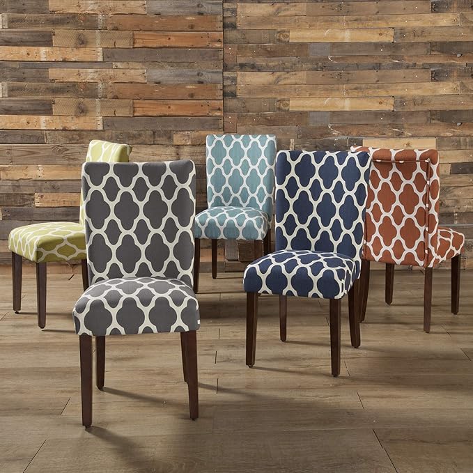 HomePop Parsons Classic Upholstered Accent Dining Chair, Set of 2, Grey and Cream Geometric