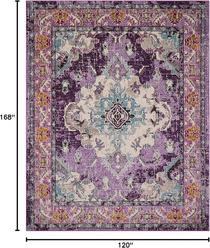 SAFAVIEH Monaco Collection Area Rug - 10' x 14', Violet & Light Blue, Boho Chic Medallion Distressed Design, Non-Shedding & Easy Care, Ideal for High Traffic Areas in Living Room, Bedroom (MNC243L)
