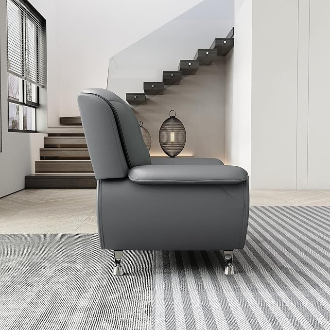 Container Furniture Direct Michael Modern Faux Leather Upholstered Stainless Steel Legs Living Room Sofa, Loveseat, Gray