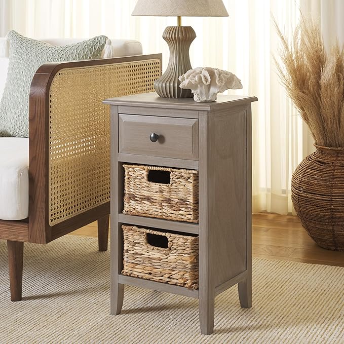 Safavieh Home Collection Everly Drawer White Wash 1-Drawer 2 Removable Baskets Side Table