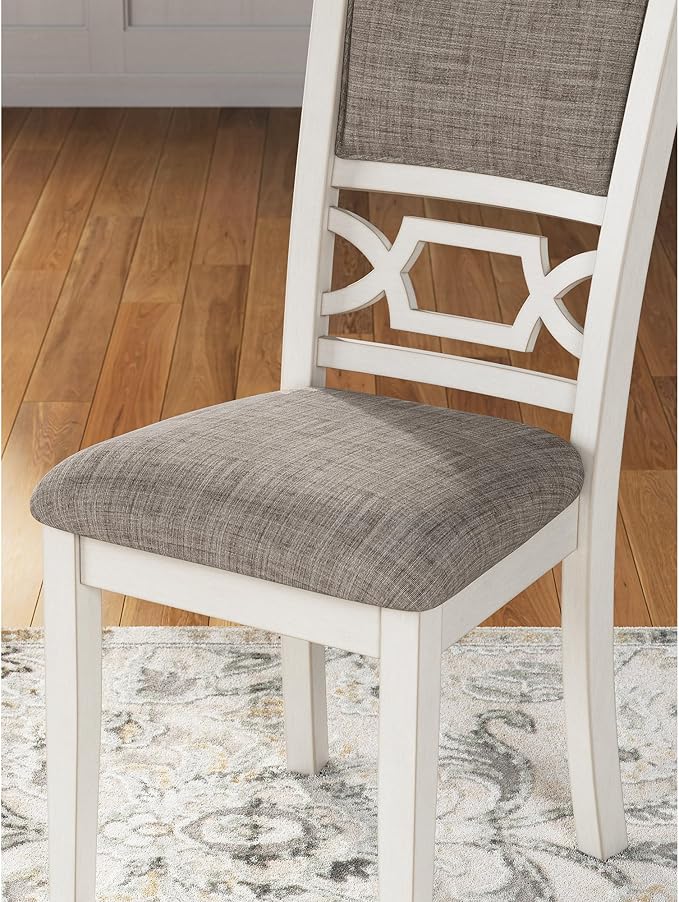 Signature Design by Ashley Erinberg Casual Dining Table with 4 Armless Upholstered Chairs and Bench, Set of 6, White & Light Gray