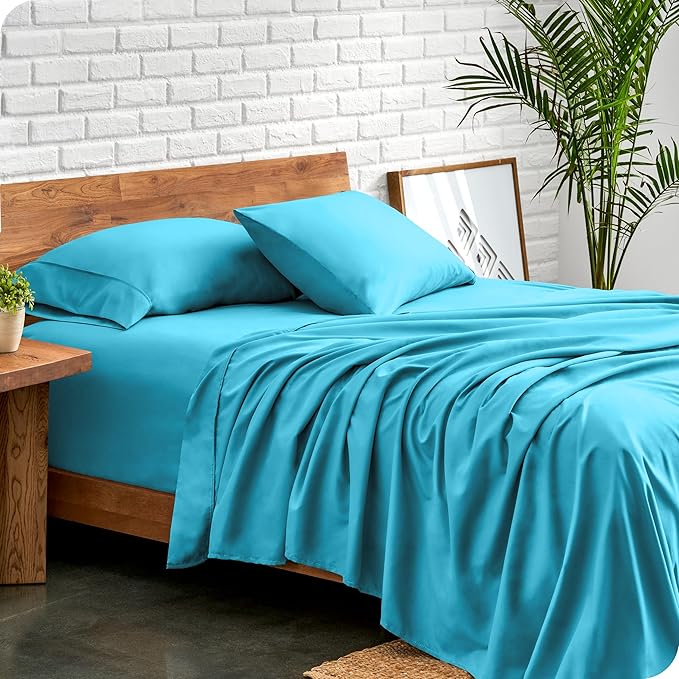 Bare Home Split Head Flex King Sheet Set - 1800 Ultra-Soft Microfiber Bed Sheets - Double Brushed - Deep Pockets - Easy Fit - 4 Piece Set - FlexTop King Bedding (Split Head Flex King, Aqua)