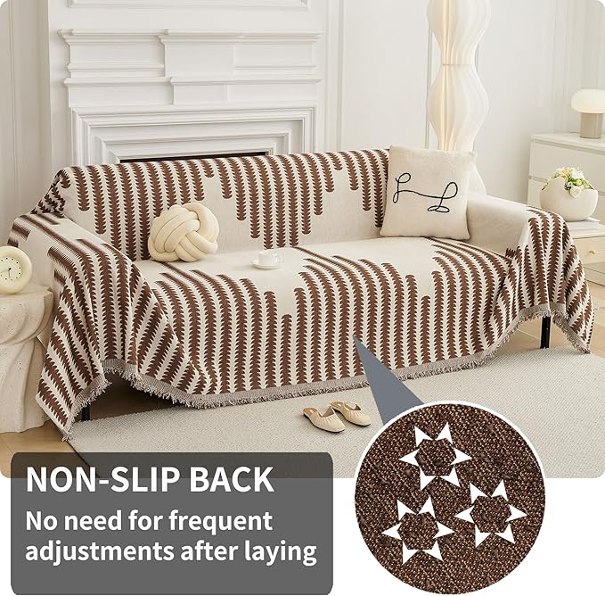 HAOMAIJIA Boho Sofa Covers Couch Covers for 2 Cushion Couch Sofa Pet Friendly Soft Thick Non Slip Couch Cover for Dogs Washable Sectional Couch Covers L Shape Furniture Protector (Brown, 71"x102")