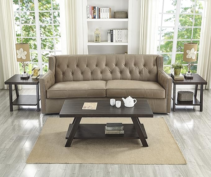 Roundhill Furniture Athens Contemporary 3-Piece Wood Shelf Coffee Table Set, Engineered Wood, 24D x 48W x 19H in, Espresso