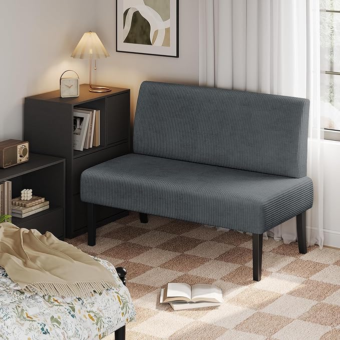 Yaheetech Small Mini Sofa Couch Armless Loveseat Futon for Bedroom, Corduroy Fabric & Easy Assembly, for Small Spaces Living Room,Dorm,Office,Apartment, Dark Grey