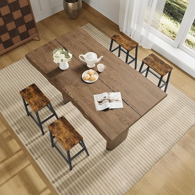 HOOBRO Bar Stools Set of 4, Counter Height Bar Stools, 23.6'' Bar Chairs, Saddle Stools with Footrests, Industrial Barstools for Dining Room, Kitchen, Bar, Rustic Brown and Black BF02MDP401