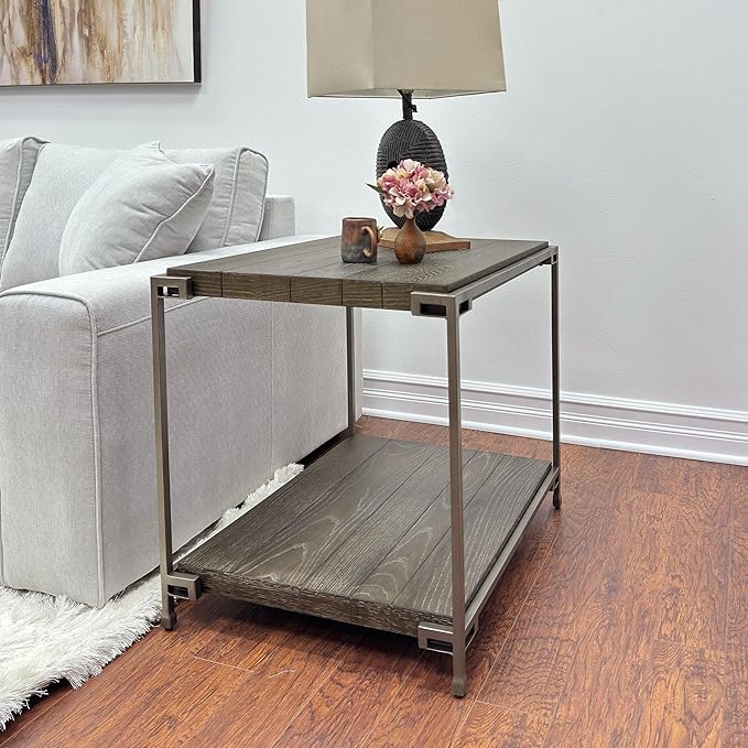 Roundhill Furniture Corbeta Living Room, End Tables, Aged Graphite