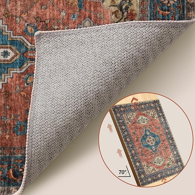 Tangsoo Washable Entryway Rugs 2x3 Vintage Non Slip Small Area Rug, Indoor Front Door Rug, Print Distressed Door Mat Indoor Entrance Soft Low Pile Throw Rug for Entry Kitchen BedroomTerracotta