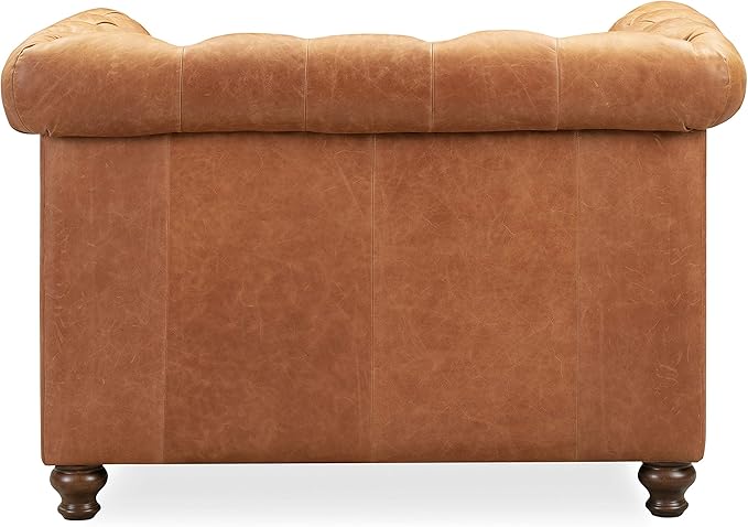 POLY & BARK Lyon Leather Lounge Chairs - Set of 2 - Cognac Tan Full-Grain Leather Upholstery – Modern Upholstered Accent Chair for Living Room or Bedroom – Indoor Lounge Seating with Lasting Comfort