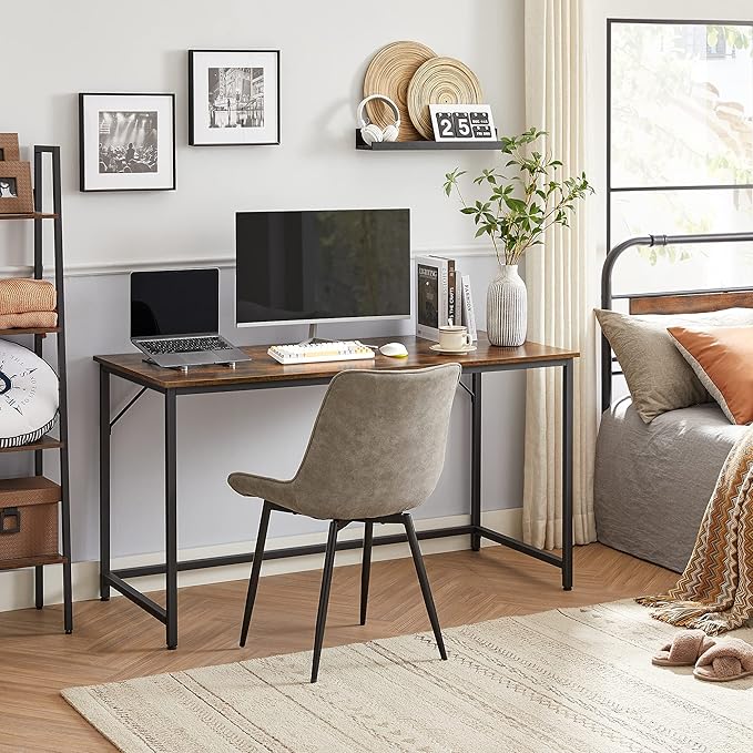 VASAGLE Computer Desk, Office Work Desk, 23.6 x 53.1 x 29.9 Inches, for Study, Bedroom, Home Office, Living Room, Rustic Brown and Ink Black ULWD043B01