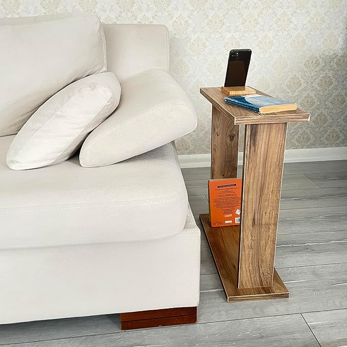 Very Narrow Side Table for Living Room, Small Apartment Space Between Chairs Skinny Table for Recliner, Couch, Armchair, Thin Slim End Table for Living Room, Bedroom, Beverages (Natural)
