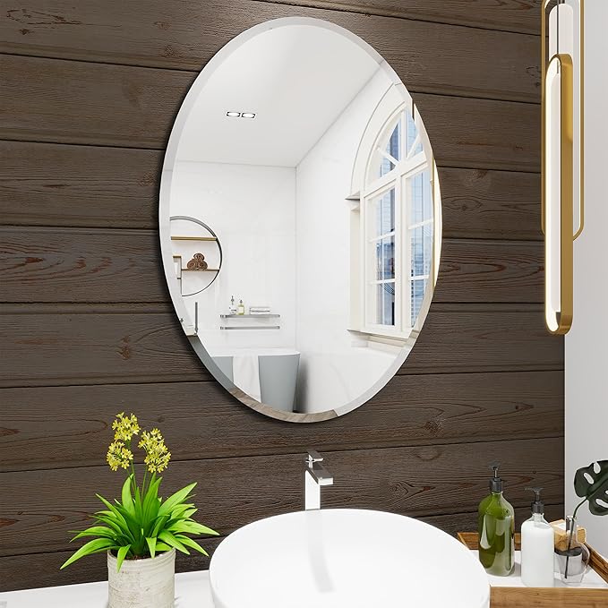Oval Bathroom Mirror, 20X28 inch Oval Frameless Mirror, Frameless Mirrors for Bathroom,Beveled Bathroom Mirror.