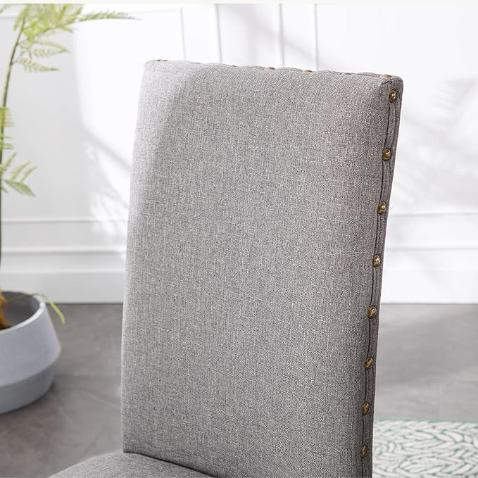 Parsons Kitchen Dining Chair Set Room Modern Upholstered Stylish Fabric High Back with Bronze Nailhead Trim