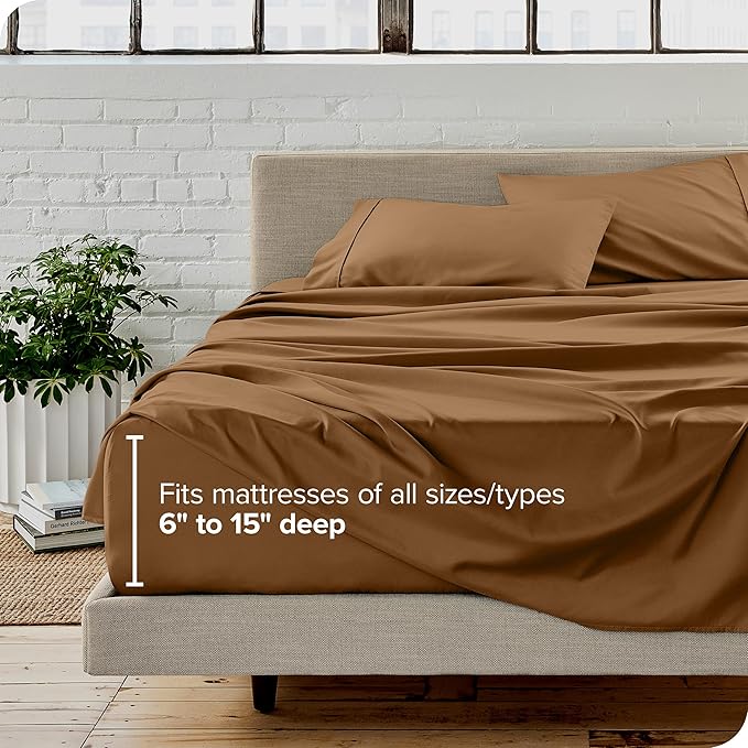 Bare Home King Sheet Set - Luxury 1800 Ultra-Soft Microfiber King Bed Sheets - Double Brushed - Deep Pockets - Easy Fit - 4 Piece Set - Bedding Sheets & Pillowcases (King, Caramel)