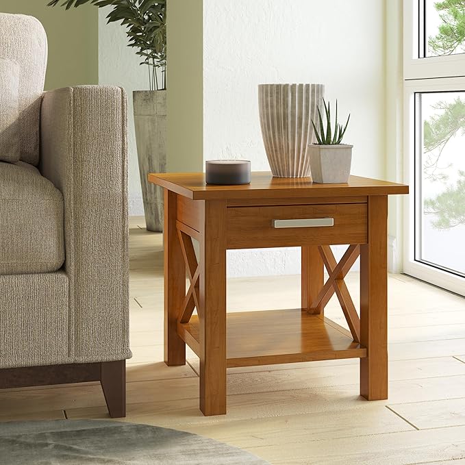 SIMPLIHOME Kitchener SOLID WOOD 21 inch Wide Square Contemporary End Side Table in Light Golden Brown for the Living Room and Bedroom