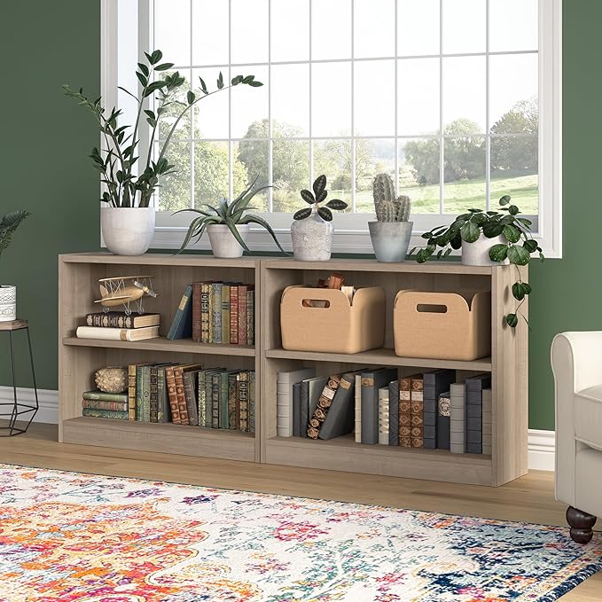 Bush Furniture Universal Small 2 Shelf Bookcase in Ash Gray