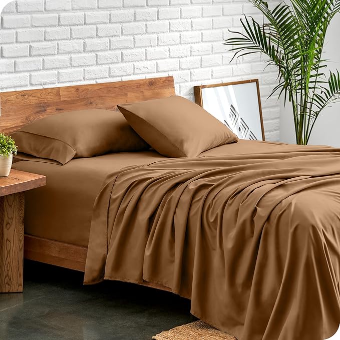 Bare Home Twin XL Sheet Set - 1800 Ultra-Soft Microfiber Twin Extra Long Bed Sheets - Double Brushed - Deep Pockets - Easy Fit - Extra Soft - 3 Piece Set - Bed Sheets & Pillowcases (Twin XL, Caramel)