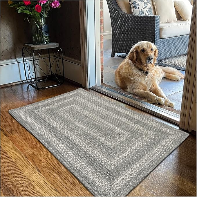Grey Cloud Jute Braided Rugs, 20x30 Rectangle - Grey, Warm Farmhouse Decor, Perfect for Laundry Rooms, Bathrooms and Entryways - Durable and Easy to Clean