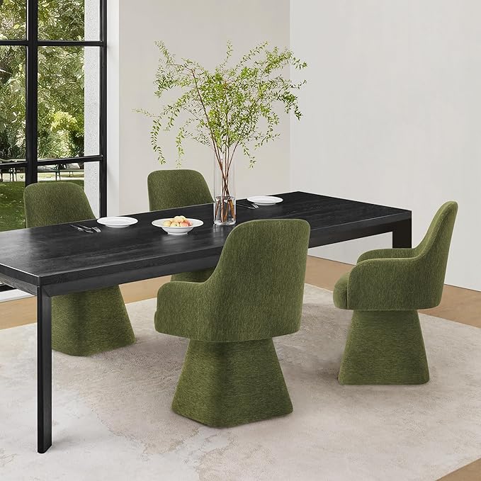 Swivel Dining Chair Set of 1, Mid Century Modern Chair Fabric Upholstered Armchair with Armrest & Ergonomic Backrest for Dining Room, Kitchen, Bedroom, Living Room, Green