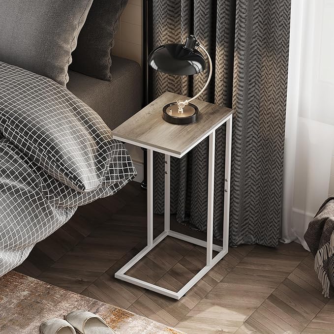 WLIVE Side Table, C Shaped End Table for Couch, Sofa and Bed, Large Desktop C Table for Living Room, Bedroom, Creamy Greige