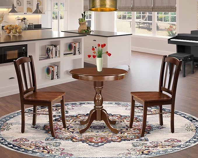 East West Furniture ESDL3-MAH-W 3 Piece Dinette Set for Small Spaces Contains a Round Dining Table with Pedestal and 2 Dining Room Chairs, 30x30 Inch, Mahogany