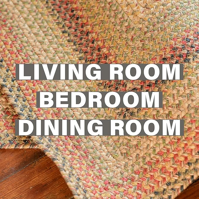 Homespice Kingston Jute Braided Area Rugs 5x8' – Multi Color Braided Rugs for Dining Room and Bedroom for Country Decor