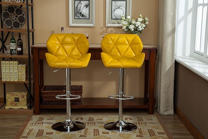 Roundhill Furniture Glasgow Contemporary Tufted Adjustable Height Hydraulic Yellow Bar Stools, Set of 2,