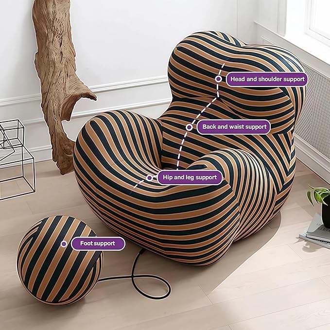 Bean Bag Chair - Memory Foam Bean Bag Chair for Adults, Comfy High-Resilience Single Sofa, Small Space Floor Chair, Chaise Lounge for Living Room, Bedroom (Black White, Ball)