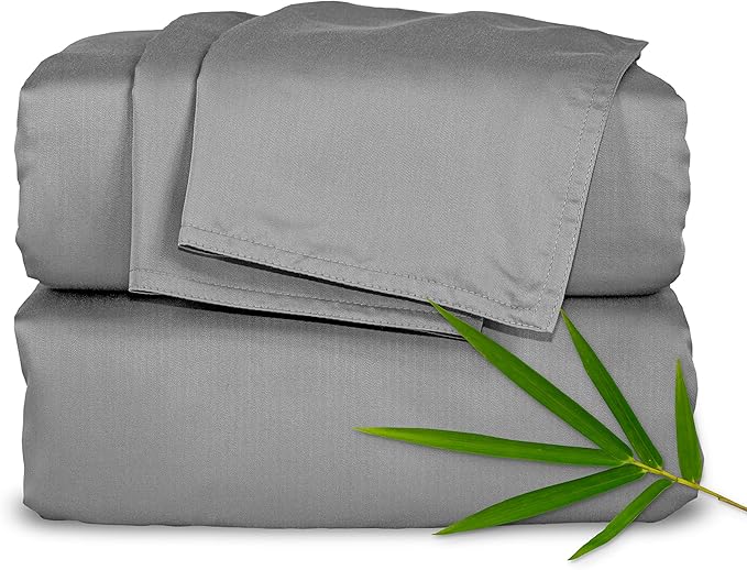 Pure Bamboo California King Sheets, Genuine 100% Organic Viscose Derived from Bamboo Bed Sheet Set, Soft & Cooling, Double Stitching, Lifetime Quality Promise (California King, Stone Grey)