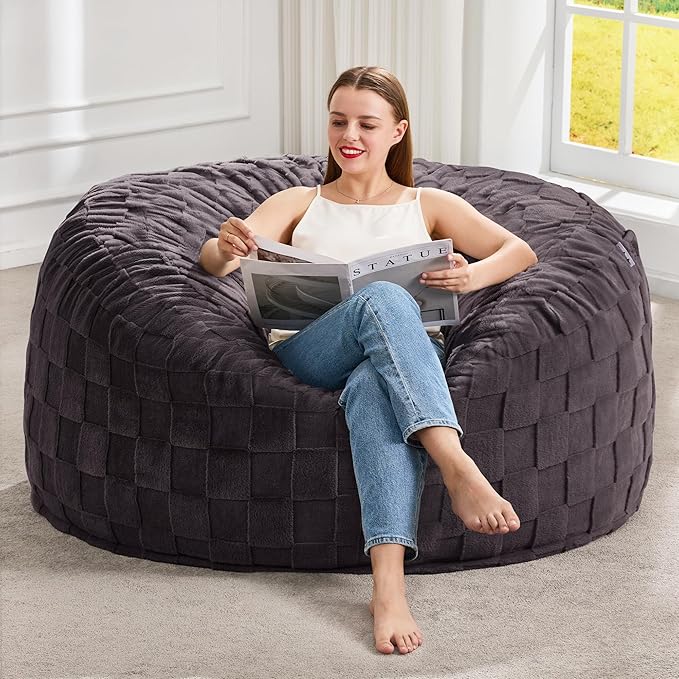 Hobestluk Bean Bag Chairs Beanbag Chair with Filler Adult Bean Bags with Fluffy Cover, Giant Bean Bag Chairs for Adults for Living Room, Bedroom (Dark Grey, 4FT - 44” x 44” x 24”)