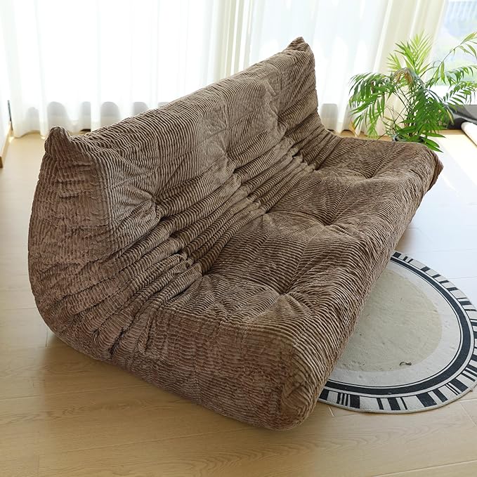 Fireside Three-Seater Mid-Century Armless Sofa — Floor Lounger in Soft Premium Corduroy, Foam-Filled Accent Chair for Living Room or Bedroom (Brown, Three Seater)
