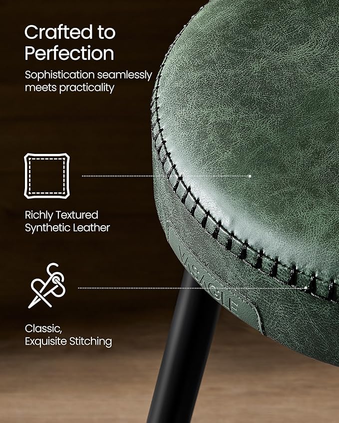 VASAGLE EKHO Collection - Bar Stools Set of 2, Counter Height Bar Stools, Kitchen Counter Stools, Mid-Century Modern Backless Counter Stools, 24.8-Inch Tall, Kitchen Island Home Bar, Forest Green
