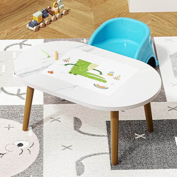 Small Coffee Table for Small Space, Low Table, Floor Table Desk for Sitting on The Floor, Japanese Coffee Table for Living Room, Tatami Tea Tables with Solid Wood Legs, Oval Coffee Tables, White