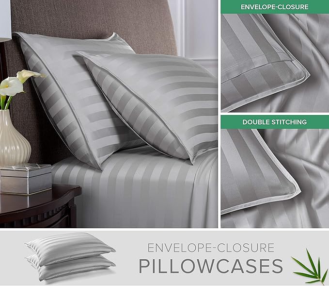 California King Sheets by Pure Bamboo, Genuine 100% Organic Viscose Derived from Bamboo Bed Sheet Set, Soft & Cooling, Double Stitching, Lifetime Quality Promise (California King, Jacquard Silver)