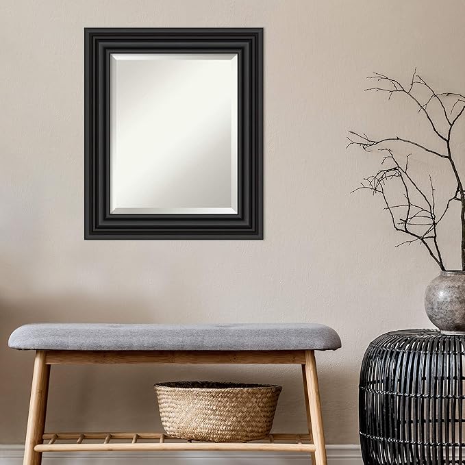 Amanti Art Black Bathroom Mirror for Over Sink, 26x22 Colonial Black Rectangle Vanity Mirror, Small Traditional Frame, Hangs Horizonally and Vertically, Bathroom Wall Decor, Beveled Edge