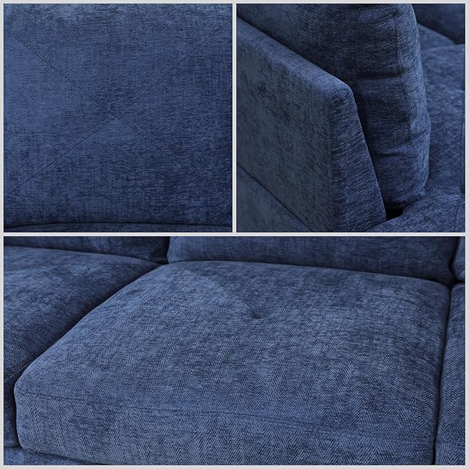 L Shaped Sectional Couches for Living Room, Modular 4 Seat Sofa with Ottoman Storage, Modern Couch with Chaise for Bedroom Apartment Furniture, Blue