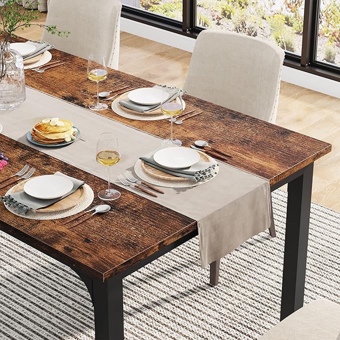 LITTLE TREE 70.9 Inch Large Dining Table Rectangular Kitchen Furniture for 6 to 8 People, Brown+Black