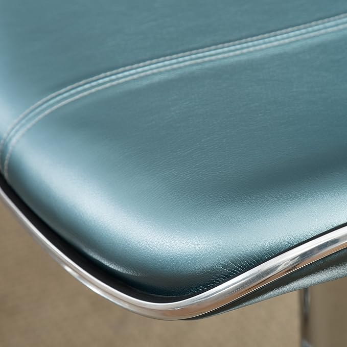 Roundhill Furniture Masaccio Cushioned Leatherette Upholstery Airlift Adjustable Swivel Barstool with Chrome Base, Set of 2, Blue