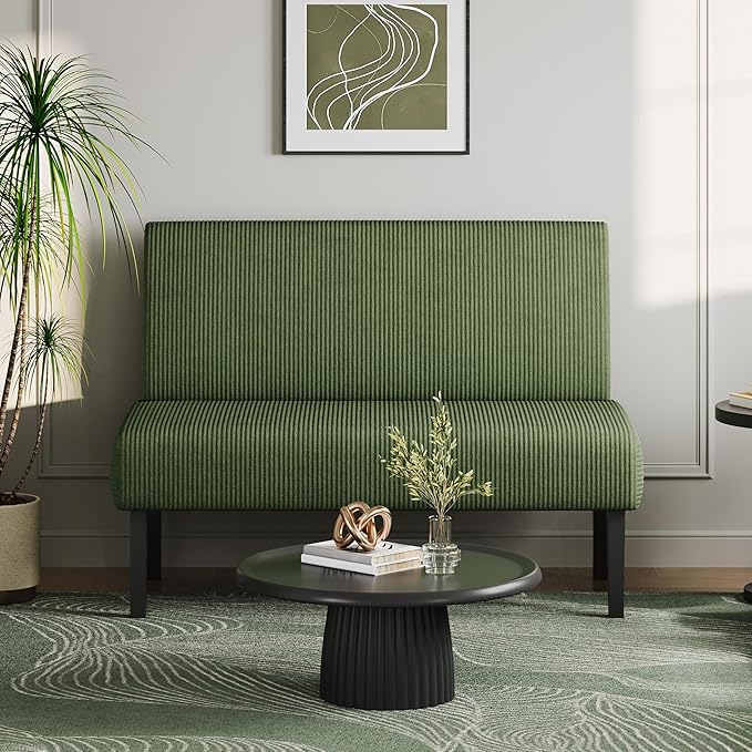 Yaheetech Small Mini Sofa Couch Armless Loveseat Futon for Bedroom, Corduroy Fabric & Easy Assembly, for Small Spaces Living Room,Dorm,Office,Apartment, Green