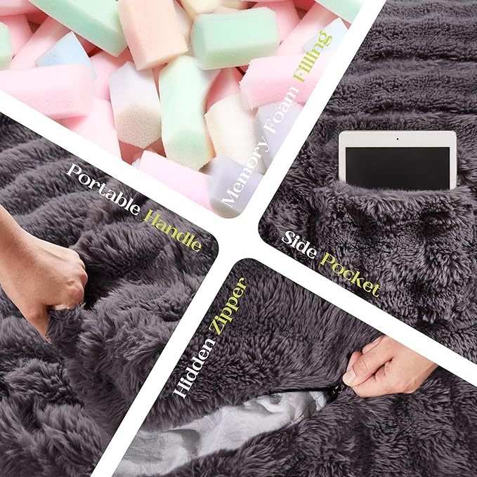 Hobestluk Bean Bag Chairs 4ft Beanbag Chair with Filler Adult Bean Bags with Fluffy & Machine Washable Cover, Giant Bean Bag Chairs for Adults (Dark Grey, 4FT-44" x 44" x 24")