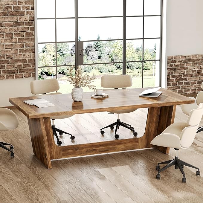1Easylife 70.87 Inches Long Executive Desk, Brown Wooden Computer Desk, Industrial Simple Study Writing Table, Large Workstation Business Furniture for Home Office