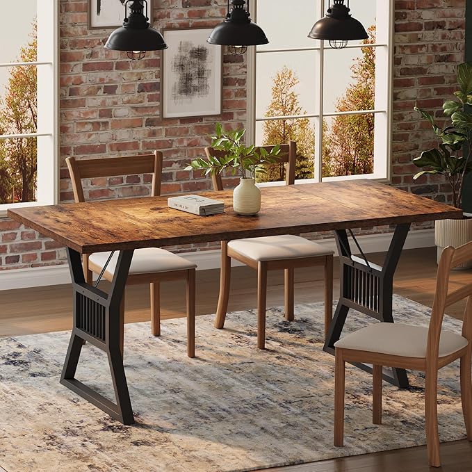 GarveeHome 70.8 Inch Dining Table 4-6 Person, Kitchen Table with Heavy Duty Metal Legs, Farmhouse Dining Room Table for Kitchen, Living Room