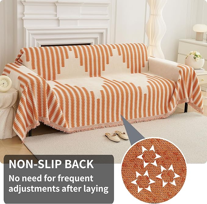 HAOMAIJIA Boho Sofa Covers Couch Covers for 3 Cushion Couch Sofa Pet Friendly Soft Thick Non Slip Couch Cover for Dogs Washable Sectional Couch Covers L Shape Furniture Protector (Orange, 71"x134")
